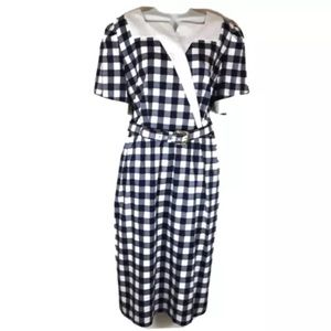 Vintage Dress Sz 14 Navy Blue & White